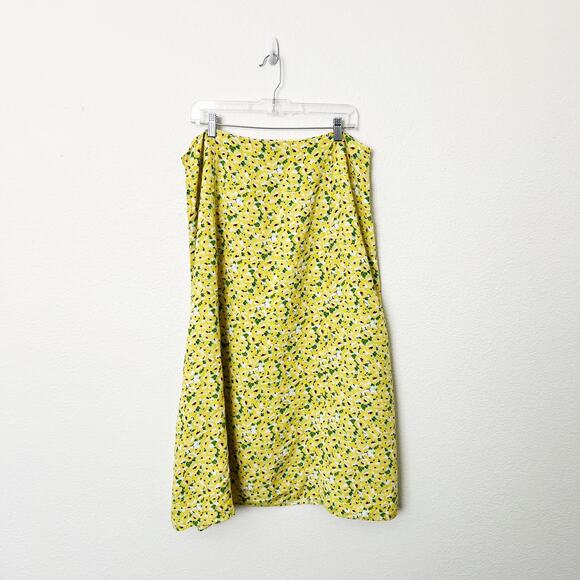 [LOFT] Yellow Floral Print Linen Blend High Waist Side Slit Midi Skirt Size 14 - Picture 3 of 12